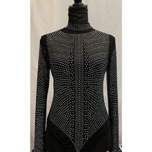 Black Beaded Rhinestone Bodysuit Womens M Concert Reputation Era